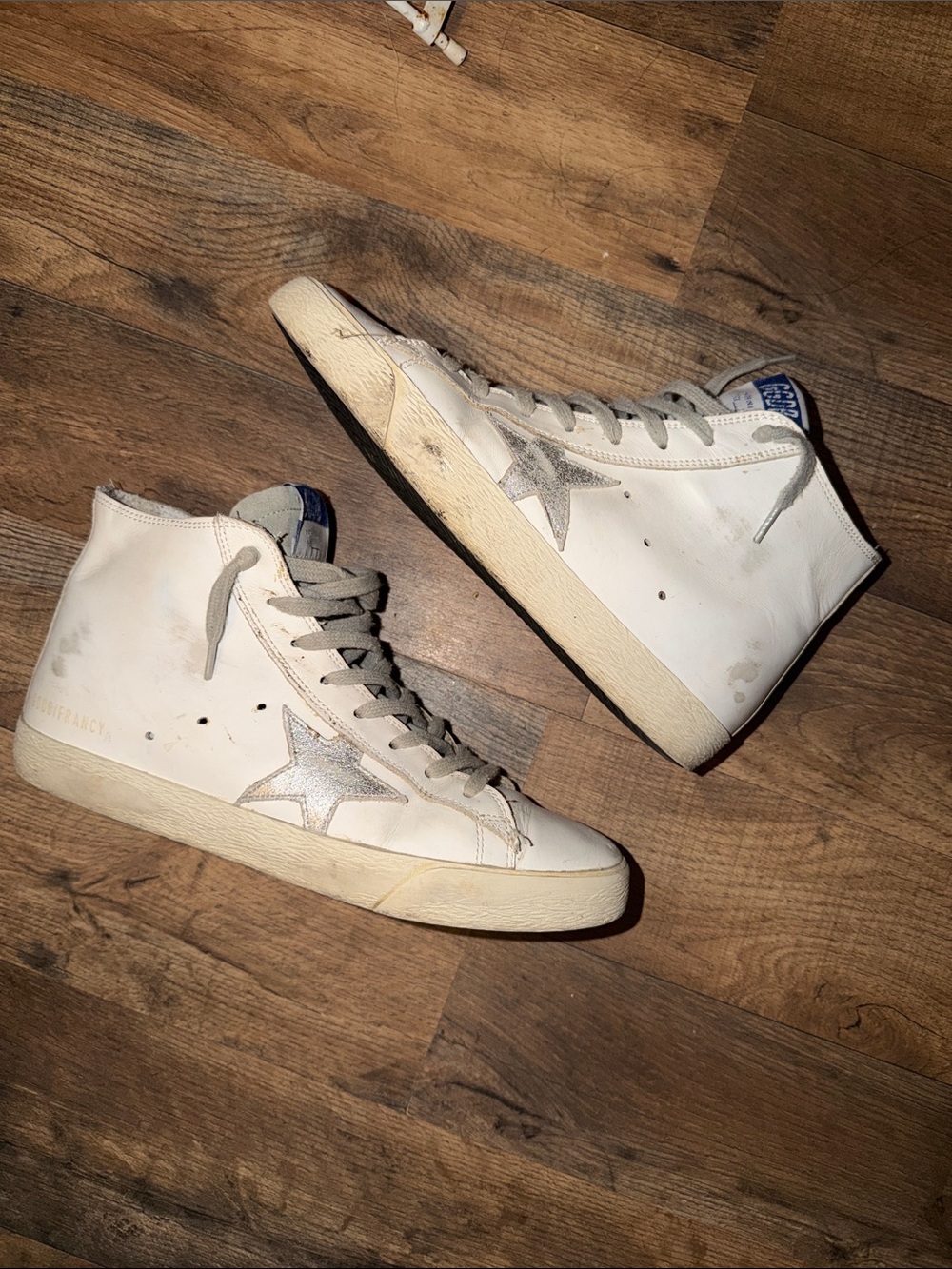 Golden Goose White High-Top Sneakers with Silver Star